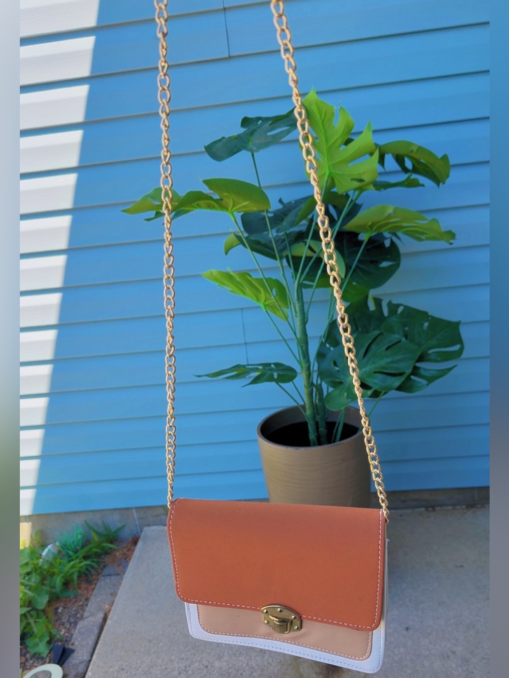 Boutique 9 Three-Tone Leather Crossbody in Brown, Tan & White
